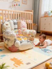 2pcs 39.37 X 35.43 Inch Large Capacity DIY Doll Storage Sofa - Transparent Plastic Storage Box With Soft Cushion Seat, Space-Saving Multifunctional Stool, Suitable For Bedroom, Living Room And Holiday Gifts, Durable Home Decor, Doll Storage, Playroom Storage Box, Transparent Design, Sturdy Structure (Plush Toys Not Included) - Multicolor - View 7