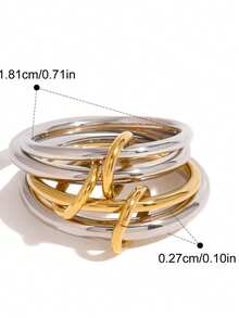 1pc Unique Design Double-Layer Stainless Steel Ring, Suitable For Women's Daily, Party And Casual Wear - Gold and Silver - View 3