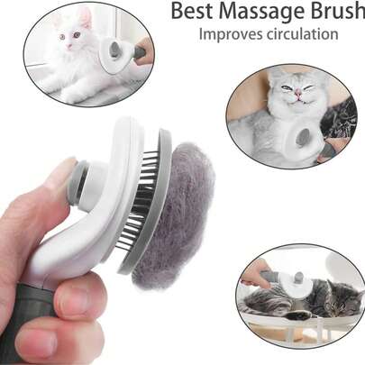 1pc Pet Grooming Brush, Self-Cleaning Bristle Brush With One-Click Deshedding, Cat & Dog Grooming Tool For Shedding And Matted Fur, Comfortable Massage Brush Suitable For Long & Short Haired Pets