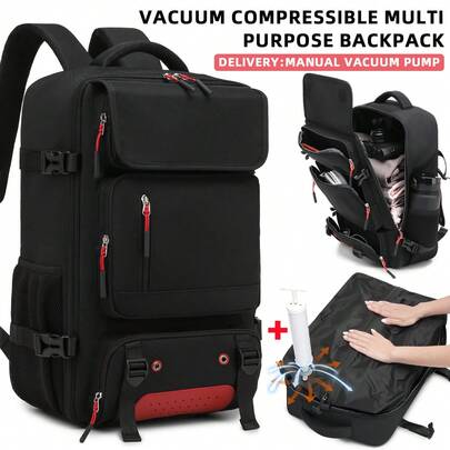 Vacuum Compression Travel Backpack, With Laptop Compartment And Air Pump, Suitable For Business Trip, Outdoor Travel, Campus And Daily Use, For Both Men And Women