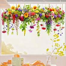 Boho Hanging Flower Window Clings, Colorful Spring Floral Static Window Stickers, Reusable Vinyl Decals For Home Living Room Bedroom Office Glass Door Decor - Floral Vine Window Stickers - View 3