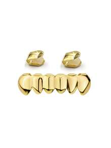 1 Set Classic Smooth Teeth Grillz, Single Tooth Smooth Grillz, Unisex Hip Hop Rapper Accessories, Funny Party Props - Multicolor - View 9