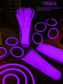 Barritas luminosas fluorescentes grandes de color púrpura 200/100/50/30/15, dispositivos de iluminación que brillan en la oscuridad para iluminación decorativa, iluminación continua de 8-12 horas, adecuadas para regalos de iluminación de fiestas, pulseras, collares, luces de neón, luces de fiesta de boda, luces LED talla grande brillantes, bares, discotecas, fútbol de la Copa del Mundo, luces nocturnas, regalos de cumpleaños perfectos para añadir un ambiente festivo a las fiestas de cumpleaños - Ver 11