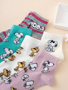 5 Pairs SNOOPY Series Puppy Striped Glasses Pattern Funny Cartoon Women's Short Socks - Multicolor - View 5