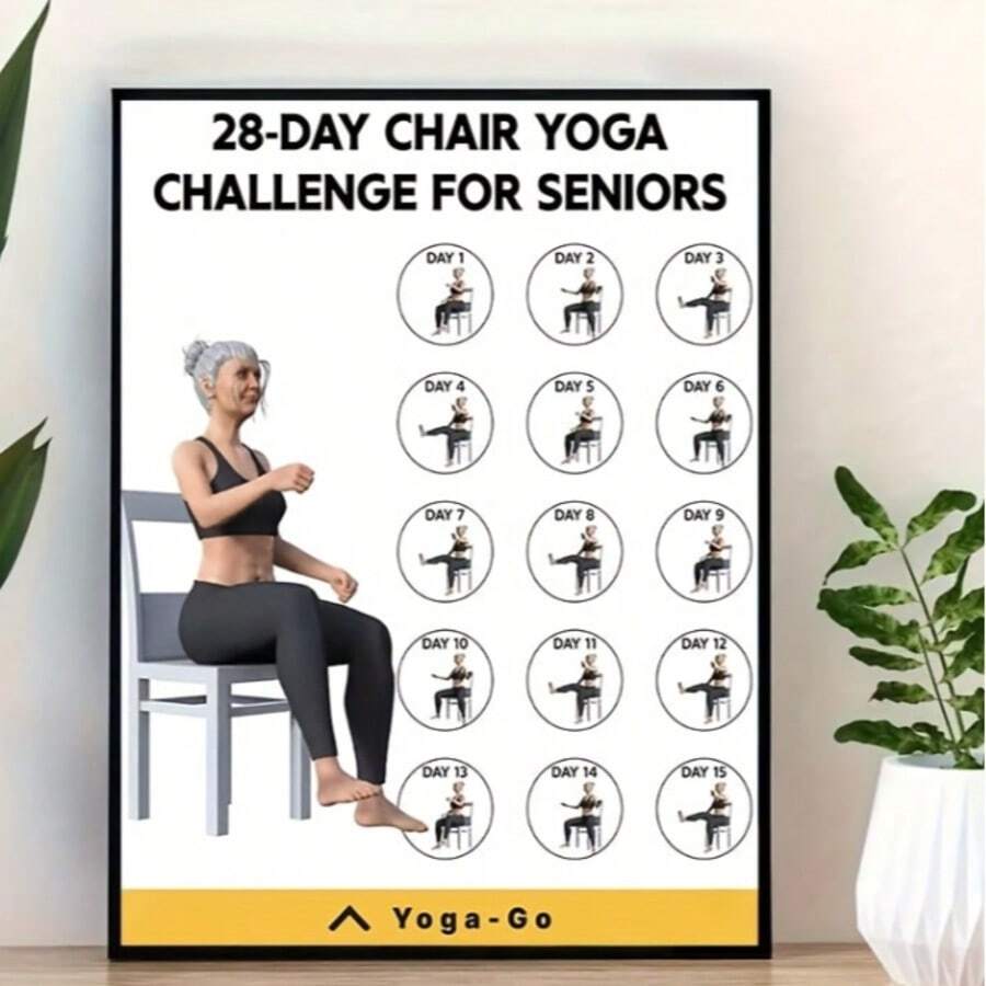 28-Day Chair Yoga Challenge Poster For Seniors - Waterproof, Durable Frameless Canvas, Perfect For Living Room, Bedroom, Yoga Studio Decor, Yoga Class Decor Modern Yoga Design Frameless Poster - Multicolor - View 1