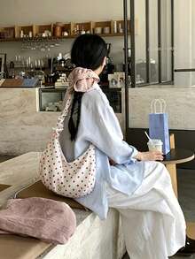Cloud Shoulder Bag, Polka Dot Dumpling Bag, Pleated Crossbody Bag, Large Capacity Commuter Bag - Multicolor - View 8