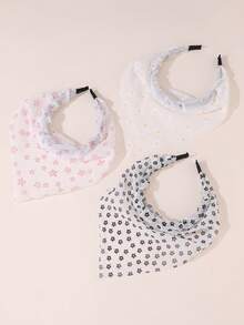3pcs/Set Girls' Floral Fabric Bandana & Headband Set, Suitable For Daily Decoration - Multicolor - View 5