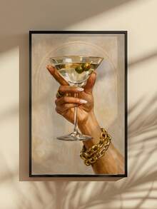 1pc Canvas Wall Art, Framed Wall Painting, Fashionable Martini Glass Poster, Charming Wall Art, Hand-Held Cocktail, Bar Decor, Modern Champagne Pattern, Suitable For Kitchen Or Lounge, Room Decor, Modern Home Decor, Fashionable Decor, Dorm Decor, Collegiate Art, Living Room Decor, Kitchen Decor, Dining Room Decor - Multicolor - View 7