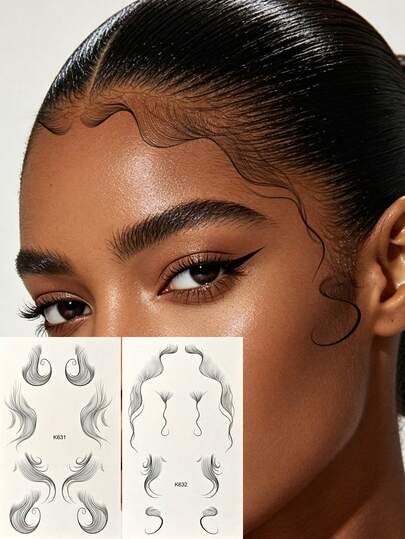 2pcs Korean Dragon Whisker Bangs Wig Hair Wigs, Natural Realistic Hairline Decoration Sticker, Waterproof Sweat-Resistant Long Lasting, Slouchy Hairline Emergency Patch, Mixed Styles