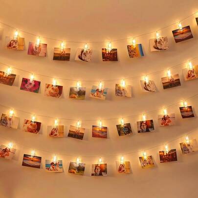 1pc AA Battery Powered LED Photo Clip String Lights - Warm White, 10/20/40 LEDs, Suitable For Bedroom, Photo Wall, Holidays And Home DIY Lighting (Ideal For Bedside, Dorm, Party, Wedding, Birthday Decor)