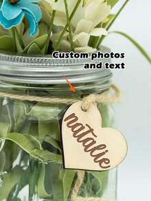 Etiqueta de regalo de madera con forma de corazón grabada a medida - Nombre/inicial/fecha personalizados en estilo vintage, etiqueta de recuerdo única para boda/despedida de soltera, adecuada para bolsas de regalo, ramos y decoraciones de fiesta - Multicolor - Ver 9
