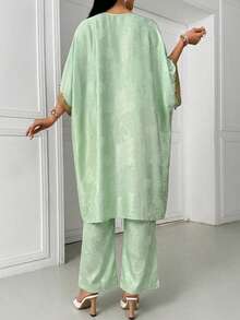 Bộ trang phục kiểu Ả Rập dành cho nữ, gồm áo và quần dệt jacquard. - Màu xanh Bạc hà - Xem 2