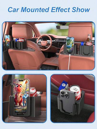 Car Seat Back Cup Holder With Phone Slot, Universal Multifunctional Vehicle Storage Organizer, Holds Drinks, Phones & Small Items, Easy Install For Car Door Pocket & Seat Back, Car Interior Accessory, Universal Fit For Most Cars