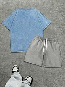 Mens Creative T-Shirt And Shorts Set Vintage Streetwear Style Vonn Dutchh Motorcycle Graphic And Text Metrose Ave So Cal Print Set Ideal For Daily Wear Family Gatherings Summer Trips And Festive Occasions - 淺藍色 - 查看 2