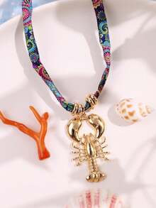 1pc Bohemian Gold Starfish, Sea Turtle, Lobster, Shell, Tropical Fish Pendant Scarf Necklace, Colorful Bandana Necklace, Summer Ocean Element Necklace, Suitable For Daily Wear And Beach Vacation - Multicolor - View 8