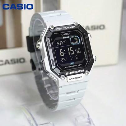 Casio 卡西欧 WS-B1000 白色树脂方形数字手表，蓝牙计步器，100米防水，卡西欧智能运动腕表