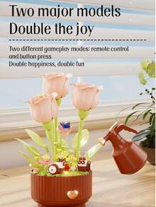 334pcs Pink Tulip Building Blocks Flower Pot, 14+ Adult Collectible Decor, Creative DIY Assembly Building Block Set, Suitable For Home Office Desk Decoration, Unique Gift For Teens And Adults - Multicolor - View 4