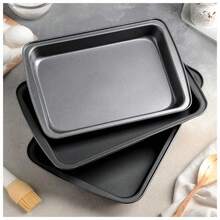 Set Of 3 Large Rectangular Non-Stick Baking Pans (32, 37, And 42cm) - Carbon Steel - For Cakes, Lasagna, And Baking. - Juego de 3 moldes para hornear: 32, 37 y 42 cm. - Ver 3