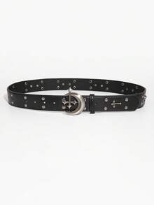 1 chiếc thắt lưng nam kiểu Y2K Punk họa tiết hoa, khóa chéo, màu đen, chất liệu denim, đa năng, phù hợp cho mặc hàng ngày. - màu đen - Xem 5