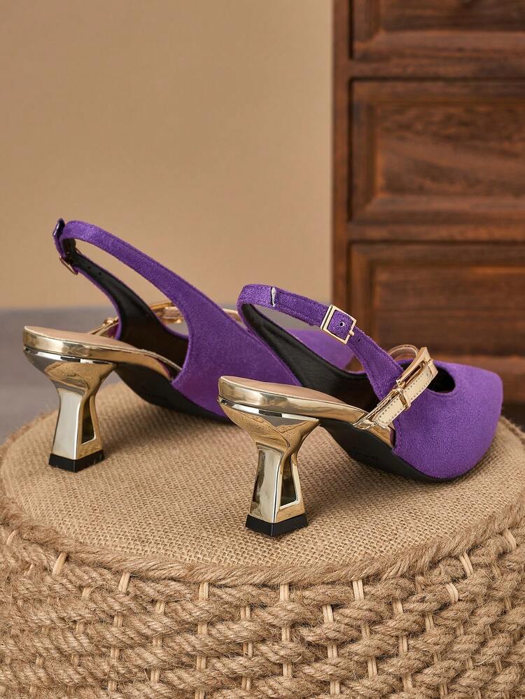 purple dress with gold heels WHDXY Women's Luxury Suede Pointed Toe High Heels, Buckle Lace-Up Asymmetric Heel Shoes, Suitable For Wedding Occasions category:special_occasion/wedding