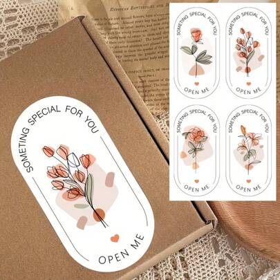 10 Stücke elegante Blumen Siegelaufkleber, ovale "ÖFFNEN SIE MICH" Etiketten Aufkleber, "Etwas Besonderes für Sie" Text, geeignet für Kleinunternehmen, Online-Händler, Dekoration, Geburtstag, Party, Hochzeit Sammelalbum Zubehör Scrapbooking