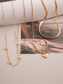 1 pieza Collar de lujo minimalista de metal dorado con diseño exagerado de corazón de varias capas, adecuado para uso diario, festivales y fiestas de mujeres - collar de varias capas - Ver 3