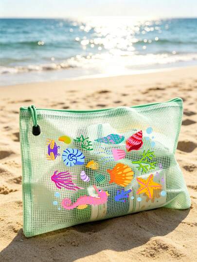 Waterproof Fashion Beach Bag Withmarine Life Patterns. Large Capacity Transparent Cosmetic Bag With Nylon Zipper - Lightweight, Spring And Summer Storage, Durable, Very Suitable For Swimming, Beach, Diving And Summer Vacation, Students Return To School, Lightweight Sun Protection Storage Bag, Suitable For Friends, Family, Besties, Classmates. Perfect Gift And Souvenir For Birthdays, Holidays, Parties, Weddings (Bridesmaids), Valentine's Day And Mother's Day