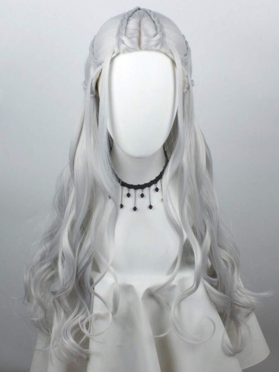 Tóc giả dài 30 inch dạng sóng tổng hợp, thích hợp cho lễ hội Halloween, cosplay dành cho phụ nữ, lấy cảm hứng từ trò chơi. - Màu Xám nhạt - Xem 1