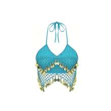 Bộ gồm 1 áo bra cổ yếm thủ công đính sequin và dây buộc tua rua, kết hợp với chân váy kiểu saree đính sequin. Hoàn hảo cho múa bụng, lễ hội, tiệc tùng, đi biển, phong cách boho và retro. - Nhiều màu - Xem 13