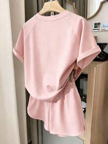 Conjunto de camiseta y pantalones cortos para mujer, color amarillo sólido, uso casual de verano, diseño gráfico, elegante, versátil, diario, al aire libre, compras, viajes - Multicolor 5 - Ver 2