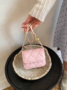 Spring And Summer , Simple And Versatile, High-End Texture, Rhinestone Embroidered Gold Ball Chain Strap, Can Be Worn Over One Shoulder Armpit, Mini Lipstick Bag - Pink - View 6