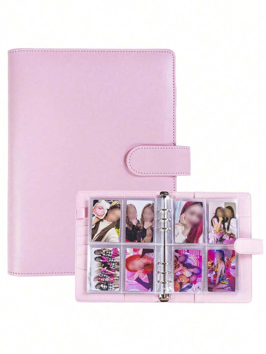 1pc A5 Size Korean Style Loose-Leaf Card Book, 25 Pages, 4 Card Slots, 200 Card Slots, PU Leather Cover, Convenient For Card Organization, Photo Album, Postcard Collection, DIY Notebook, Stationery Storage Box, Back To School Essential