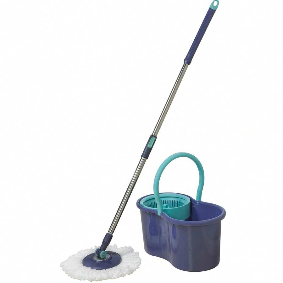 Spin Mop Bucket Set, 5.8L Hands-Free Wringer, Adjustable Stainless Steel Handle, For All Indoor Floors, Includes 2 Replacement Microfiber Mop Heads, Blue - Blue and Teal - 查看 1