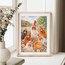 1件/套 复古鸡一家帆布墙画，乡村农舍动物画，适用于卧室客厅装饰，可爱乡村风帆布海报，美观现代家居装饰，帆布材质，不含画框 - 復古的 - 查看 4