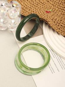 4pcs Vintage Resin Multi-Color Acrylic Bangle Bracelets, Fashionable & Versatile Daily Wear For Women - Blue - View 5