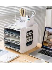 7-Layer Desktop Paper File Organizer, White File Rack Desk Organizer, Stackable Paper Tray For Home, Office, School, Classroom - White - View 4