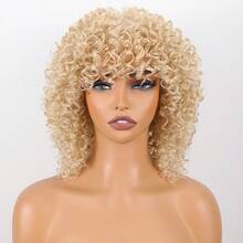 14 Inch Medium Length Curly Wig For Women, Fashionable Personalized Bangs, Synthetic Fiber Curly Hair, Suitable For Daily Wear, Party, Music Festival, Carnival Costume - Multicolor - View 10
