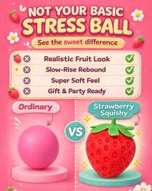 Strawberry Squishy, Realistic Strawberry Stress Ball, Squeezable Toy Fruit Ball,Party Favor Slow Rise Pressure Release Toy Adults - 1p - 查看 6