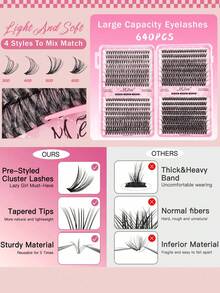 Natural Soft 640pcs 10D 20D 30D 40D Extra Large Capacity Mixed False Eyelash Book 8-16Mix 0.07mm D Curl Dense Voluminous DIY Handmade Lash Extension Daily Makeup Manga Style Upgraded Gift Box Set - D - 查看 7