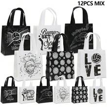 6/12 piezas Bolsas reutilizables de tela no tejida con tema de voleibol, en negro y blanco con estampado de voleibol, adecuadas para jugadores de voleibol, fiestas de equipo, eventos deportivos, regalos de cumpleaños, almacenamiento diario y compras - 9021 - Ver 13