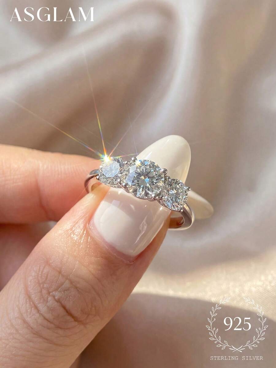 1克拉精美圆形无色莫桑石钻石订婚戒指，优雅结婚珠宝，女士结婚戒指，新娘珠宝，承诺戒指