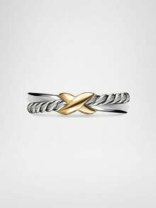 Einzigartiger 925 Sterling Silber zarter zweifarbiger X-förmiger Ring für den täglichen Gebrauch - Zweifarbiger Ring - Übersicht 2