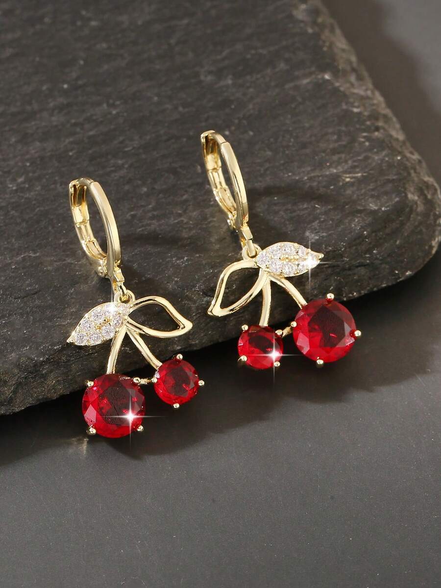 1 Đôi bông tai mặt dây chuyền hình quả anh đào bằng đồng cao cấp, món quà thời trang và ngọt ngào dành cho phụ nữ. - Nhiều màu - Xem 1
