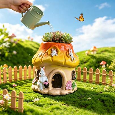 1 chậu trồng cây hình thỏ chủ đề nấm, một vật trang trí sân vườn và nhà cửa bắt mắt. Sản phẩm đa năng, có thể dùng làm chậu trồng cây hoặc hộp đựng đồ. Thích hợp trồng cây mọng nước và các loại cây xanh nhỏ, có thể đặt trên bệ cửa sổ, bàn, sân hiên, văn phòng và bàn trang điểm. Một món quà lý tưởng.