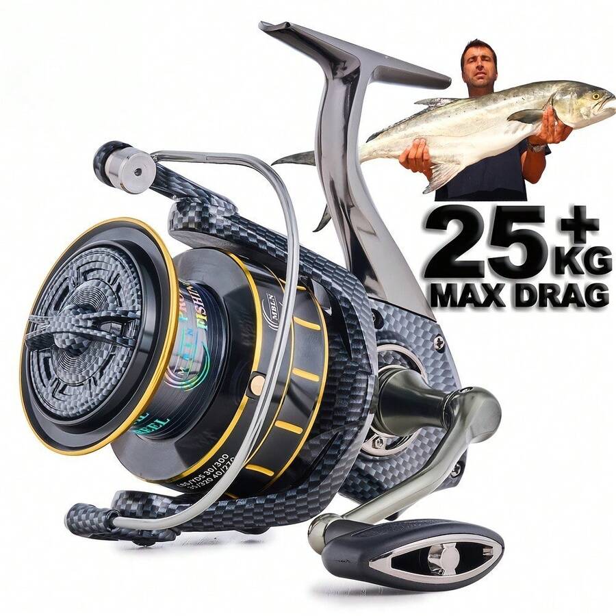 12000 Series Heavy-Duty Full Metal Spinning Fishing Reel - Capacity, Ultra- Drag (Compatible For Left/Right-Handed), Zinc Alloy Gears & Aluminum Body For Saltwater/Freshwater Fishing, Boat Suitable For Fish - 12000series - View 1