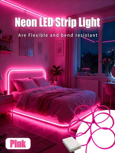 Tira de luces LED, Encantador rosa místico, Flexible neón, Tira de luces LED neón rosa, Alimentado por batería (sin batería), Con caja de batería, Bricolaje, Hogar, Decoración floral, Tira de luces decorativas navideñas, Luces de gabinete, Neón LED ambiente suave para dormitorio, sala de estar, bar, restaurante, fiesta, vacaciones, Navidad, Halloween