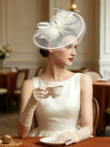 1 chiếc mũ cài tóc Fascinators bằng lông vũ, lưới, satin, phụ kiện dự tiệc trà cổ điển thanh lịch Deaby dành cho nữ. - Nhiều màu - Xem 2