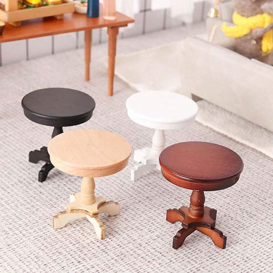 4 Colors Mini Wooden Round Table - Comes With Mini White Lace Tablecloth, Mini Round Table In White Box, Decorative Ornament, Miniature Furniture Model, Dollhouse Toy, 1:12 Scale Round Table Model, Micro Landscape Room Decor, Exquisite Wooden Craft - Multicolor - View 1