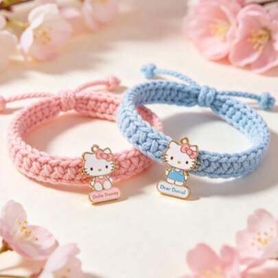 SANRIO 1条三丽鸥Hello Kitty编织手链，可爱优雅的动物主题饰品，编织材质，适合日常佩戴和送礼，情人节理想之选，四季皆宜。