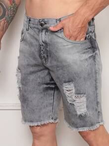 Men's Colorful Ripped Denim Shorts - Gris - Ver 1